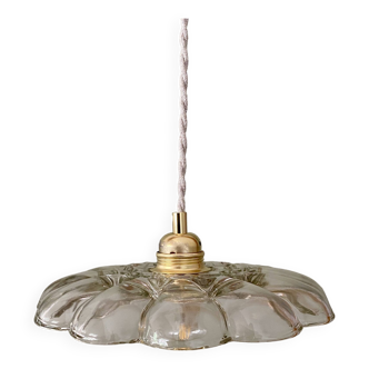 Suspension abat-jour vintage en verre moulé - collection vaisselle -