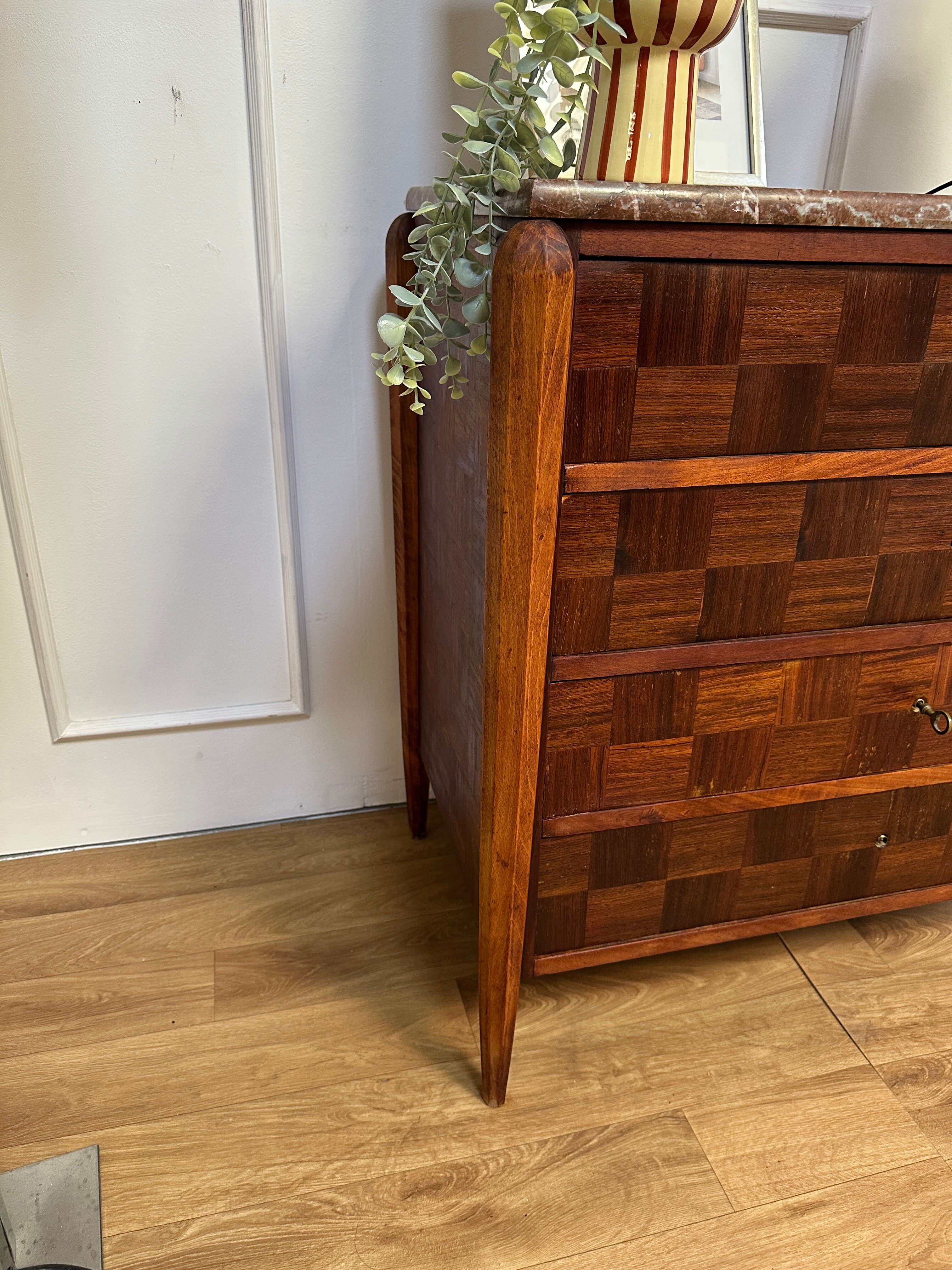 Commode vintage plateau marbre rouge