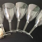 Set of 8 crystal wine glasses engraved 1960