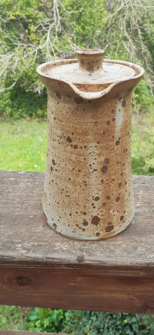 Pyrite stoneware jug with lid, France, 1970
