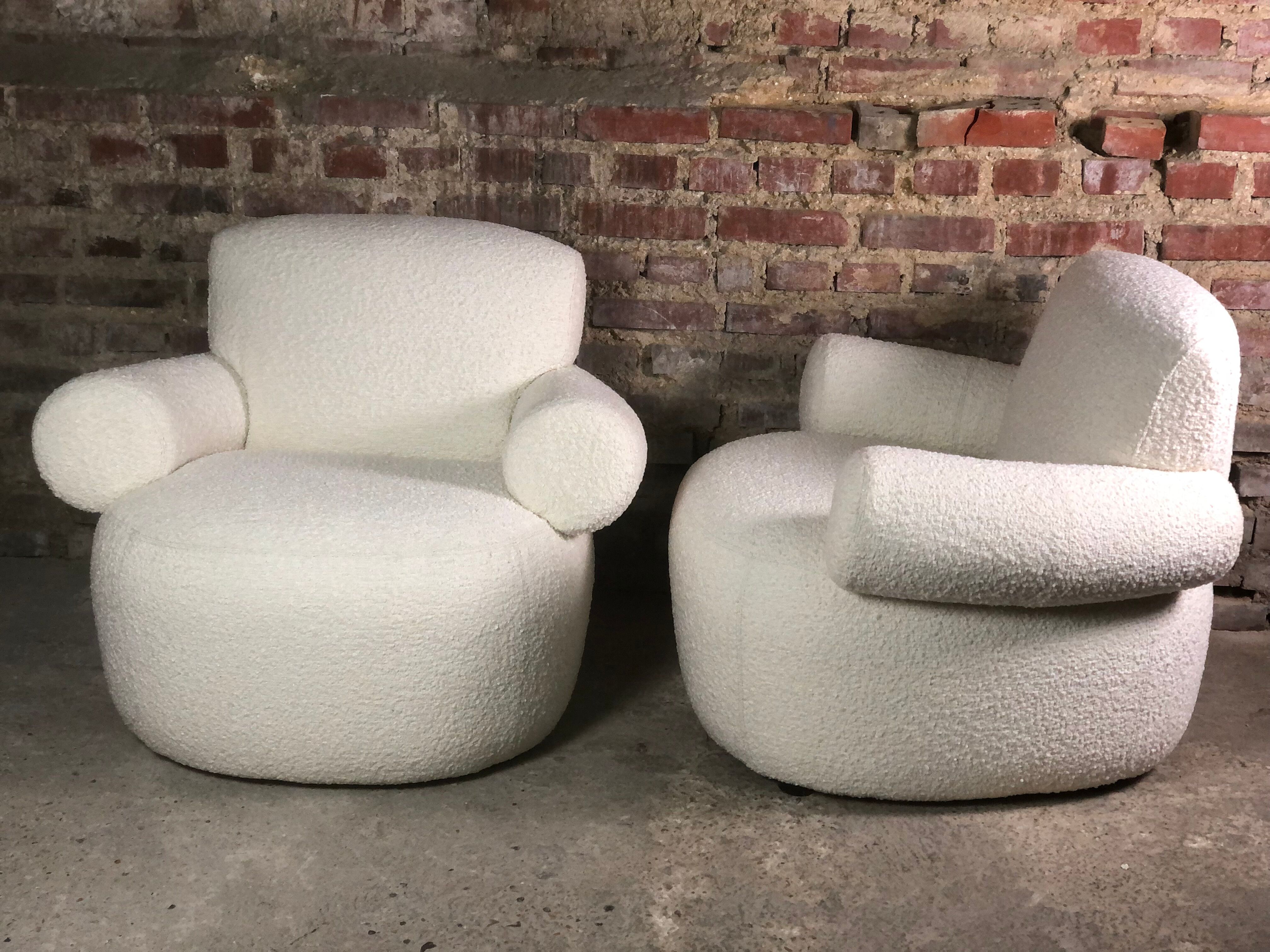Armchairs (the pair) ecru in curly wool