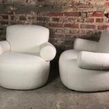 Armchairs (the pair) ecru in curly wool