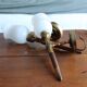 Pair of vintage Lunel house wood and brass wall lights