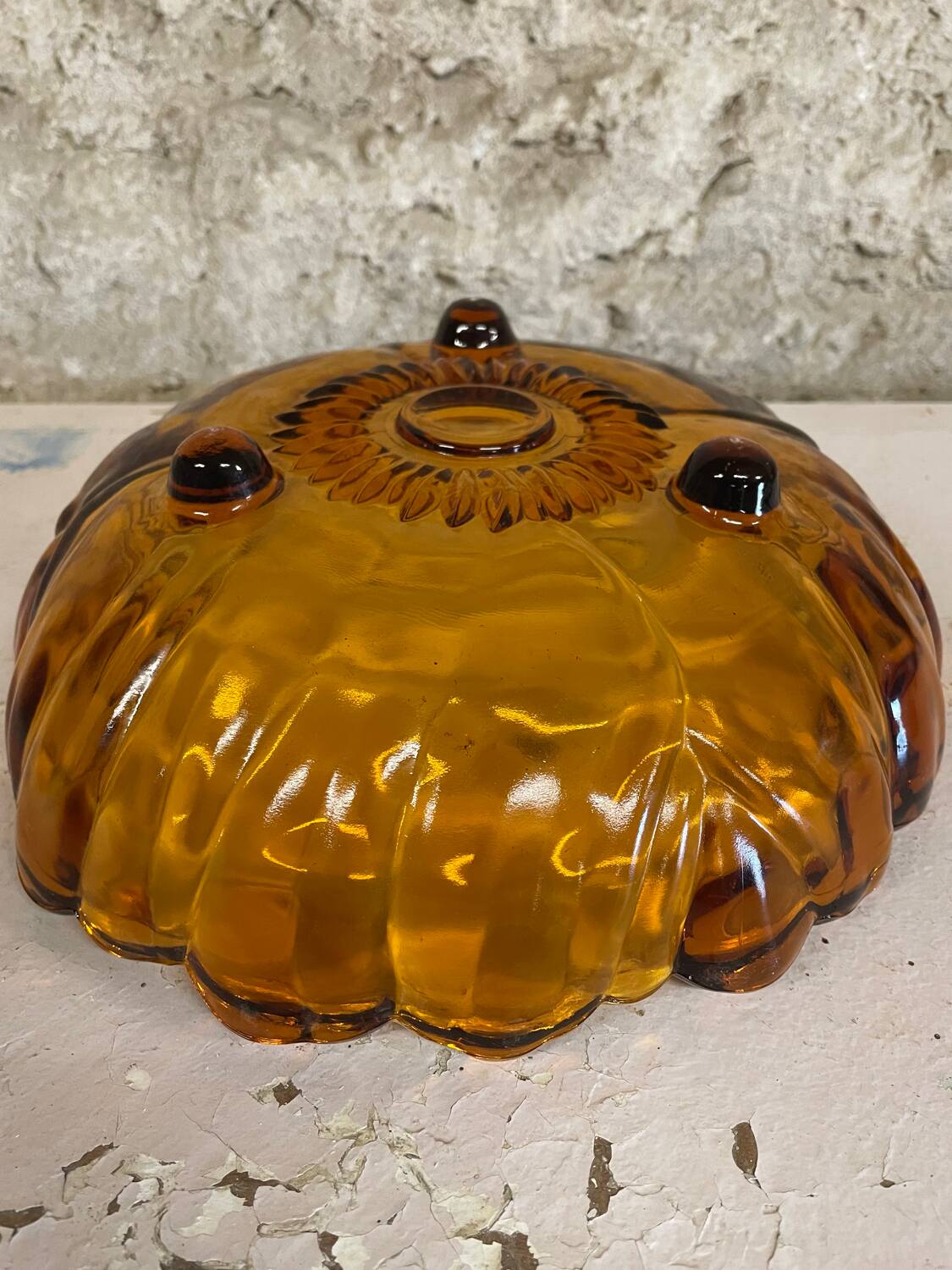 Large vintage amber glass bowl – 28 cm