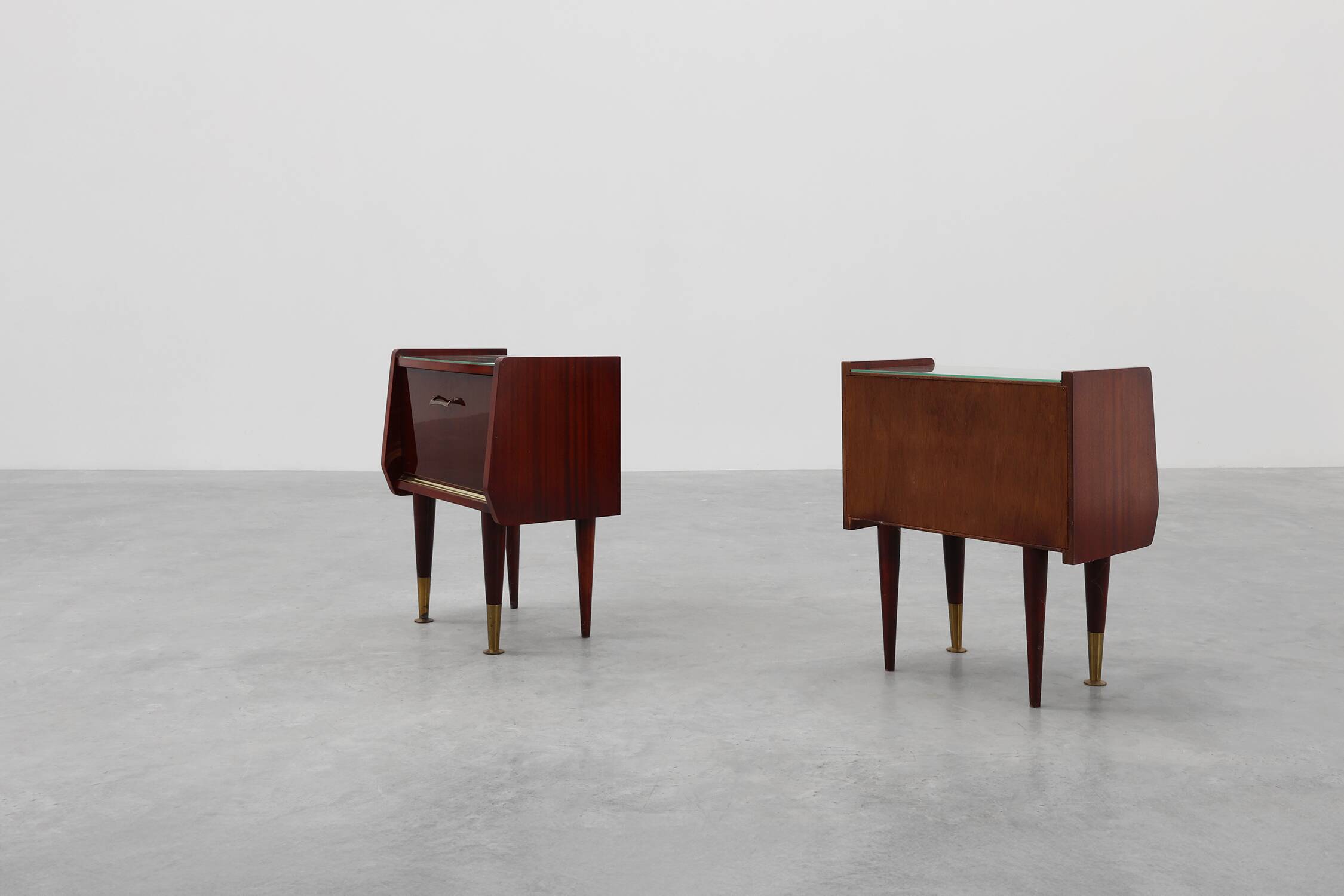 Pair vintage nightstands in wood veneer, Belgium 1950s