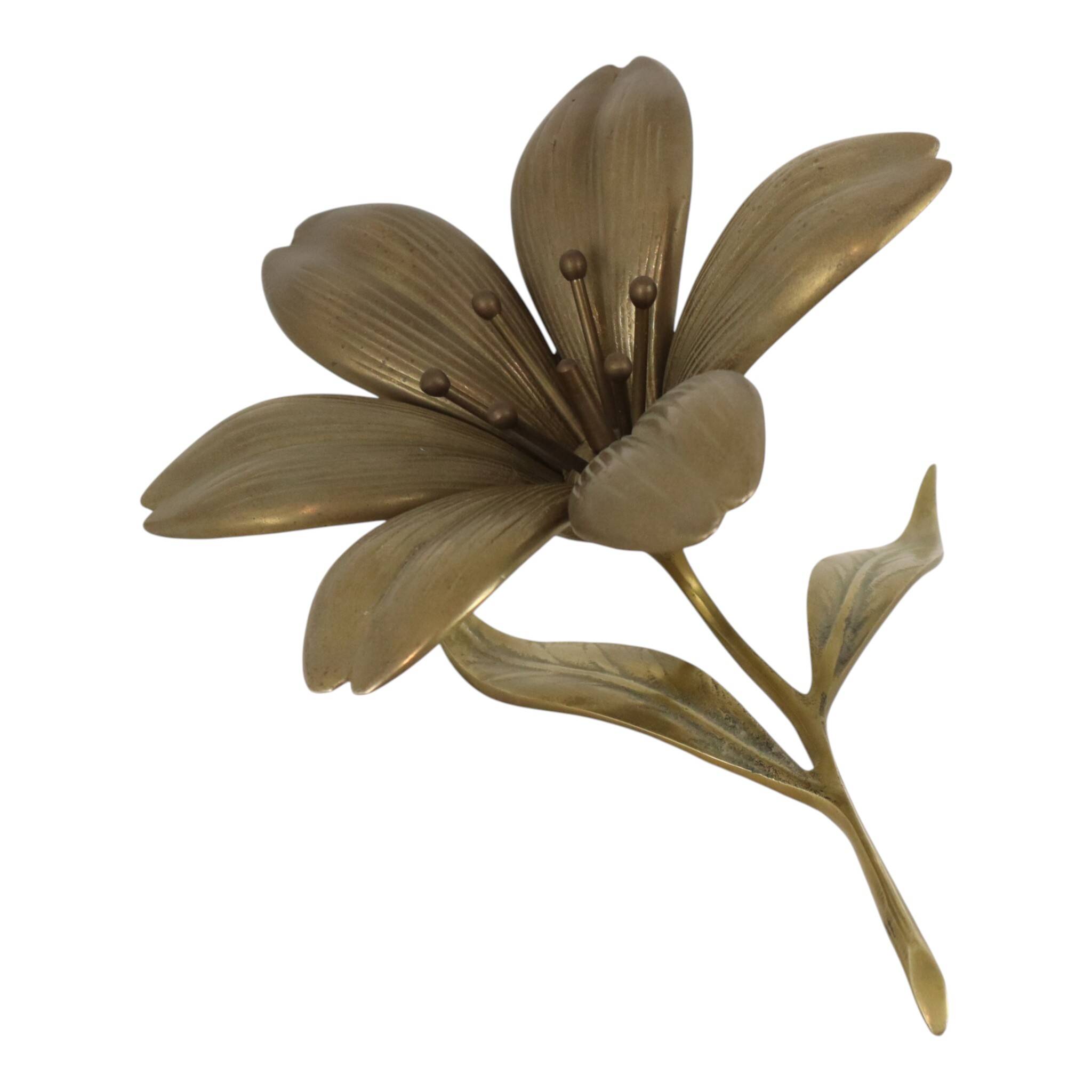 Mid-Century Brass Lily Flower Sculpture Figurine Ashtray
