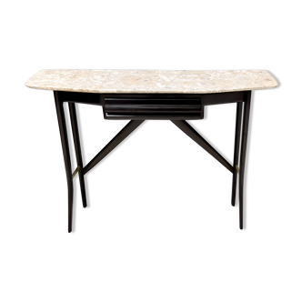 Wooden console table with a lumachella marble top, italy