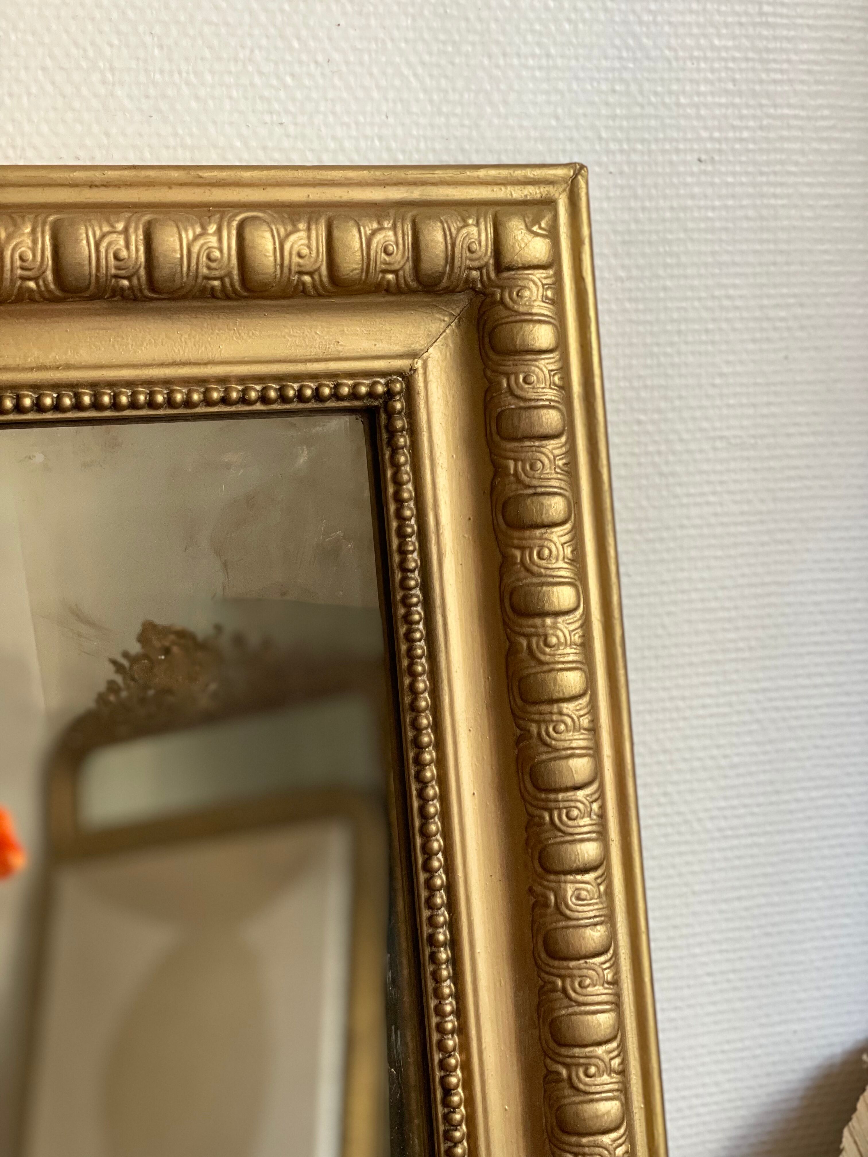 Old gilded mirror louis Philippe rectangular carved godrons