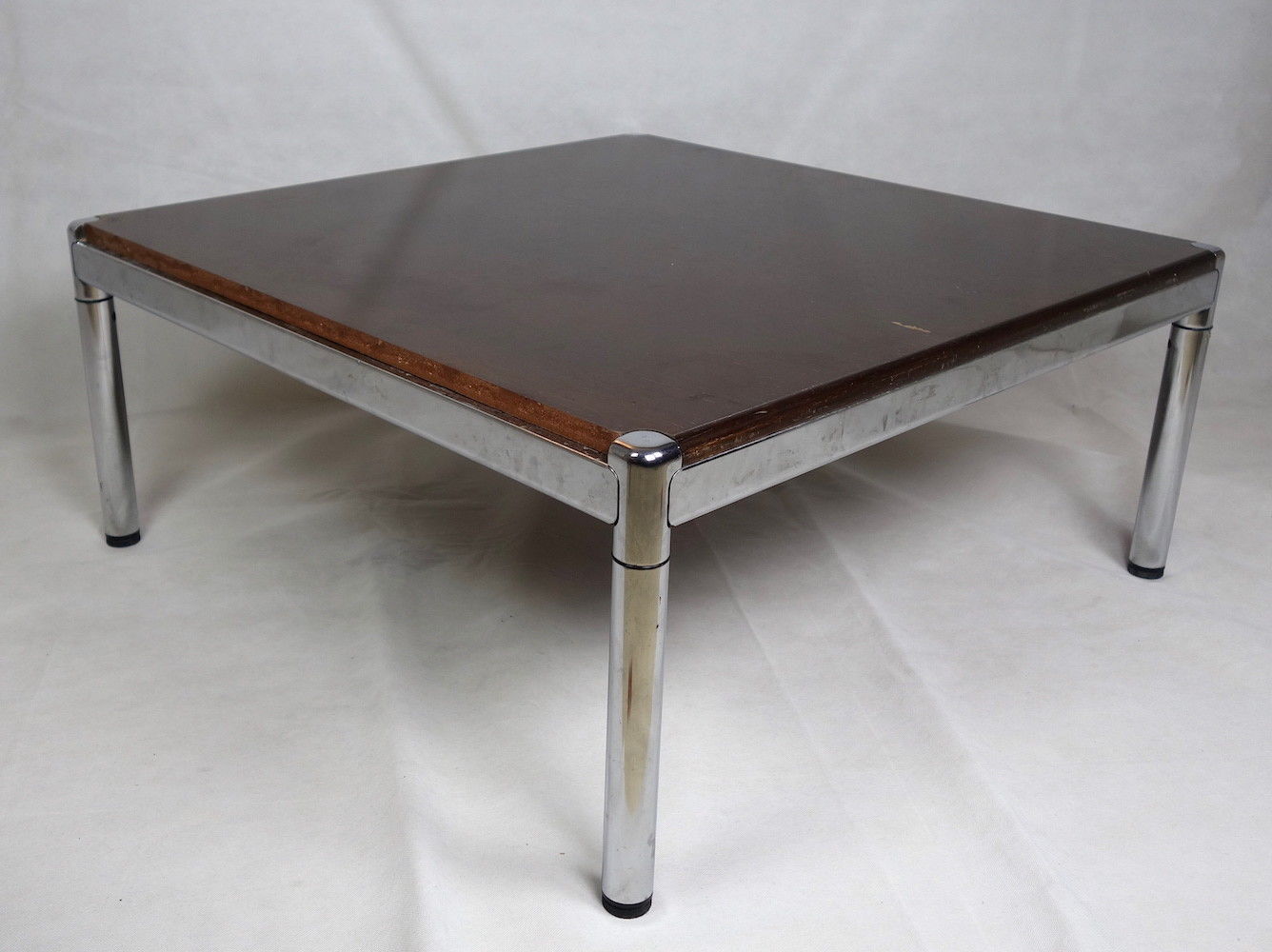Table basse vintage bois et métal circa 1970