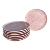 Set of 8 signed pink ceramic dessert plates - Artisan tableware