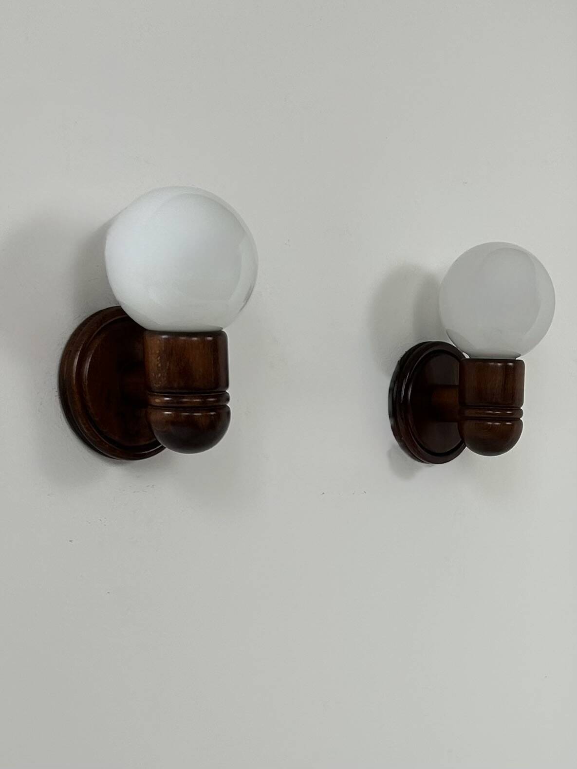 Vintage wall lights, pine and opaline, France, 1980.