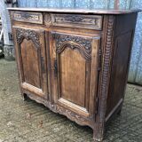 Buffet Louis XV ancien en chêne massif à 2 tiroirs et 2 portes