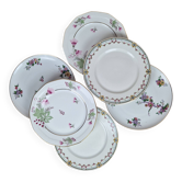 Composition de 6 assiettes plates en porcelaine de Limoges :