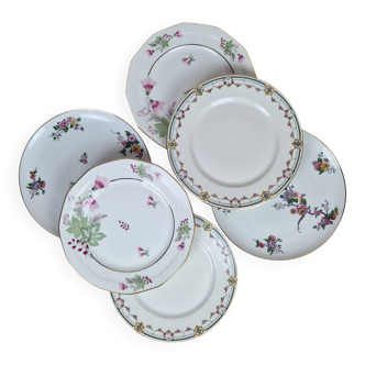 Composition de 6 assiettes plates en porcelaine de Limoges :