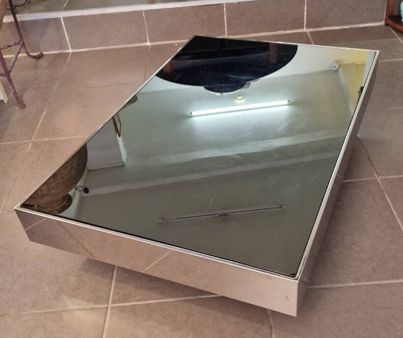 Rectangular mirrored coffee table Cidue 1970