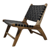 Art Deco armchairs in walnut wood and black leather