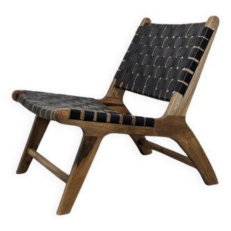 Fauteuils Art Déco en bois de noyer et cuir noir