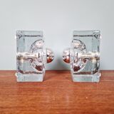Pair of Ice Cube wall sconces in transparent bubbled glass, 1970s.