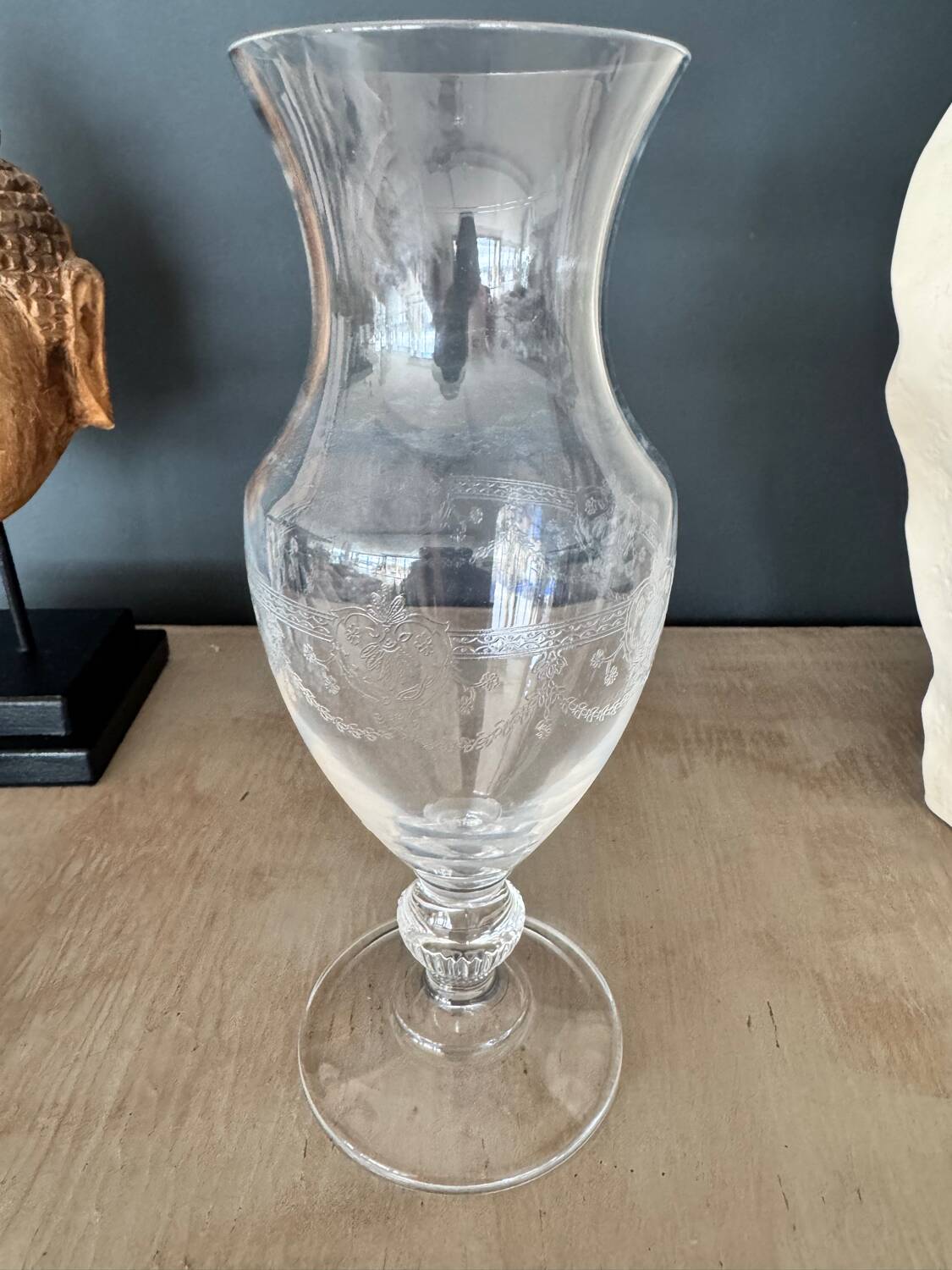 Engraved glass vase