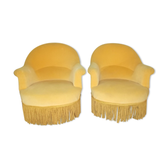 Pair of mustard velvet toad armchairs