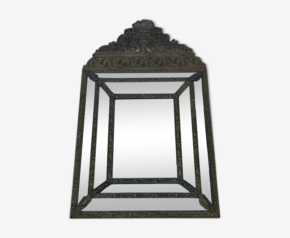Miroir a parcloses Napoleon III XIX eme laiton repousse grande decoration