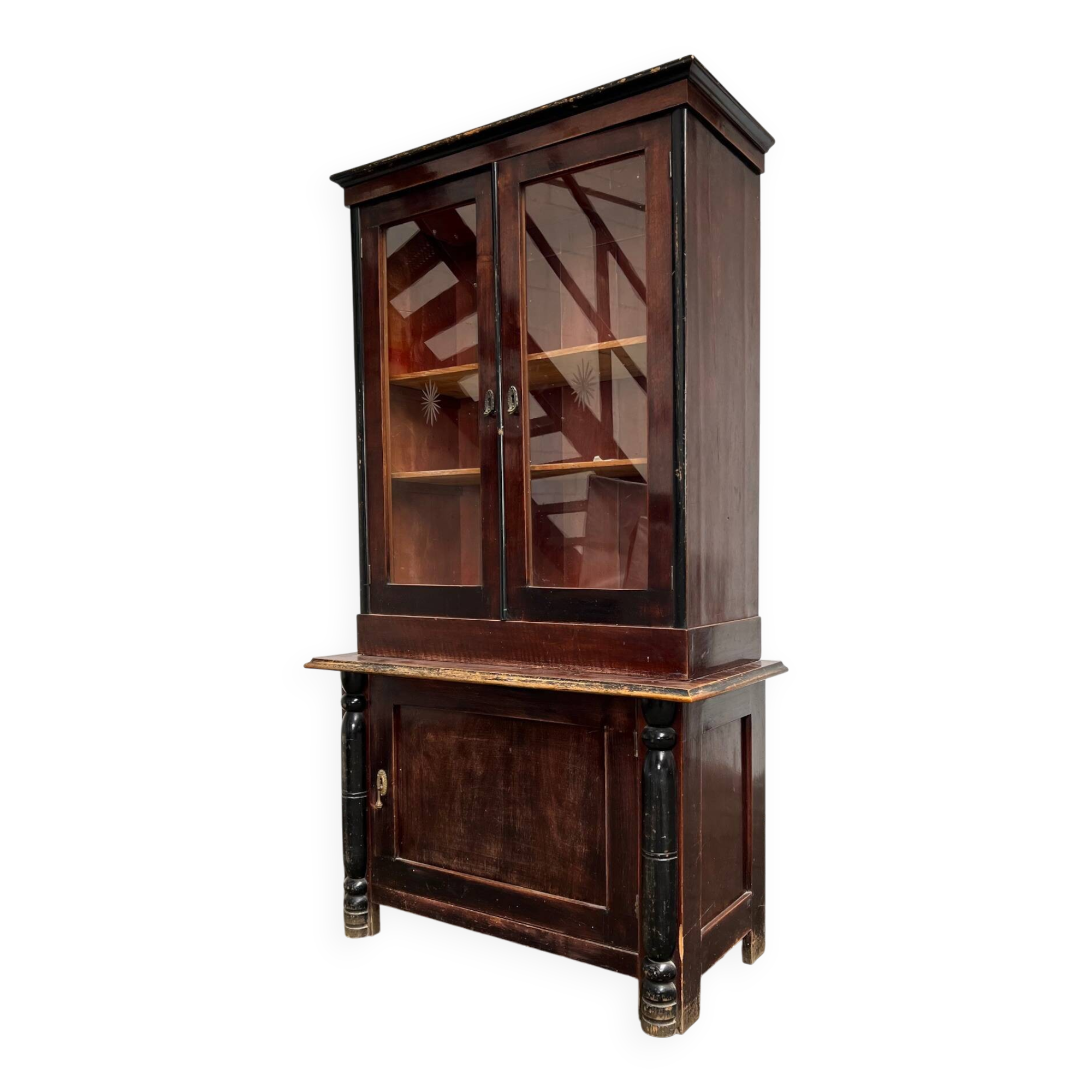 Vintage display cabinet, bookcase with glass doors