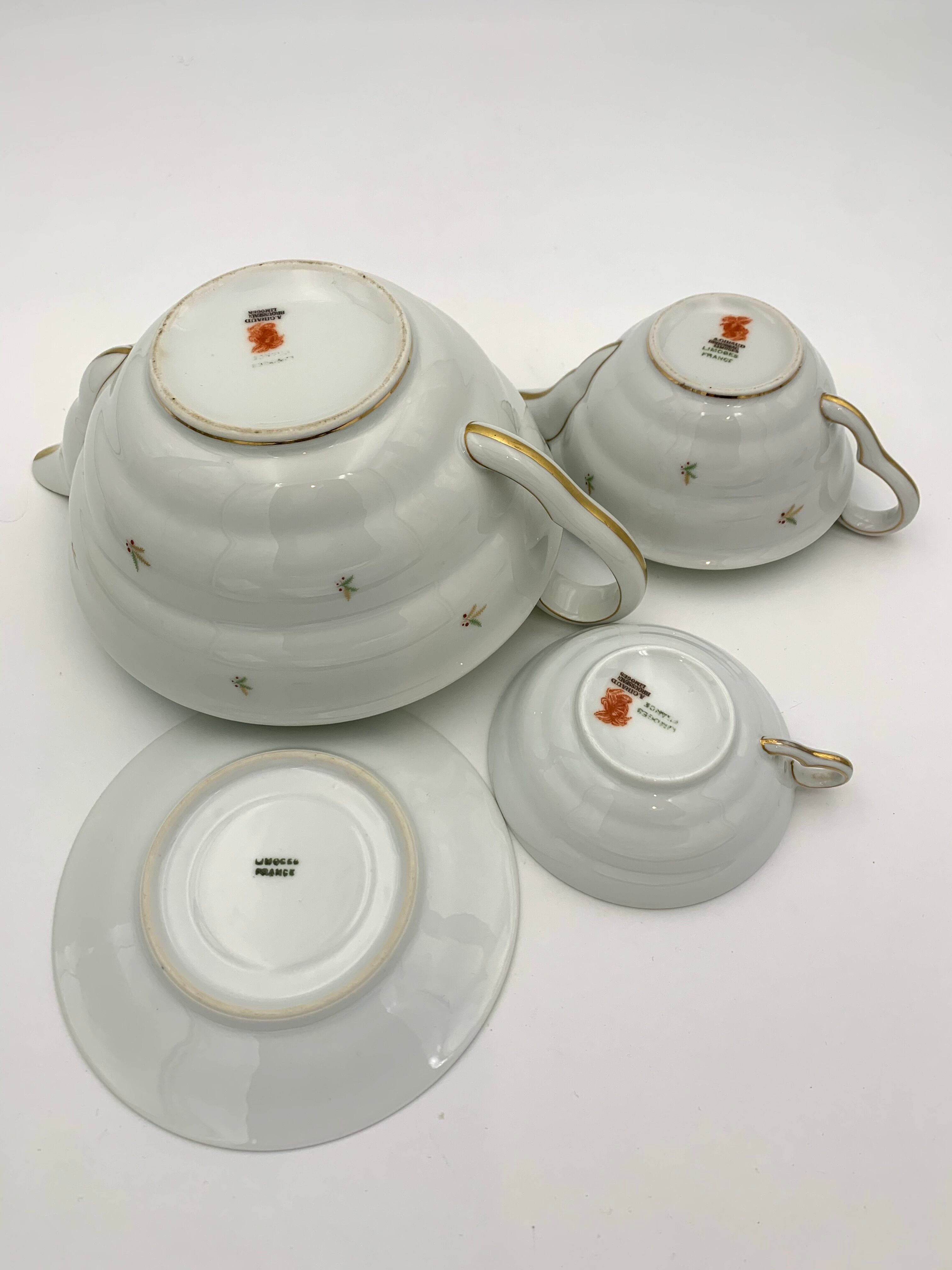 Grand service à thé/café, en porcelaine, 27 pièces, signé Giraud Brousseau Limoges années 1950