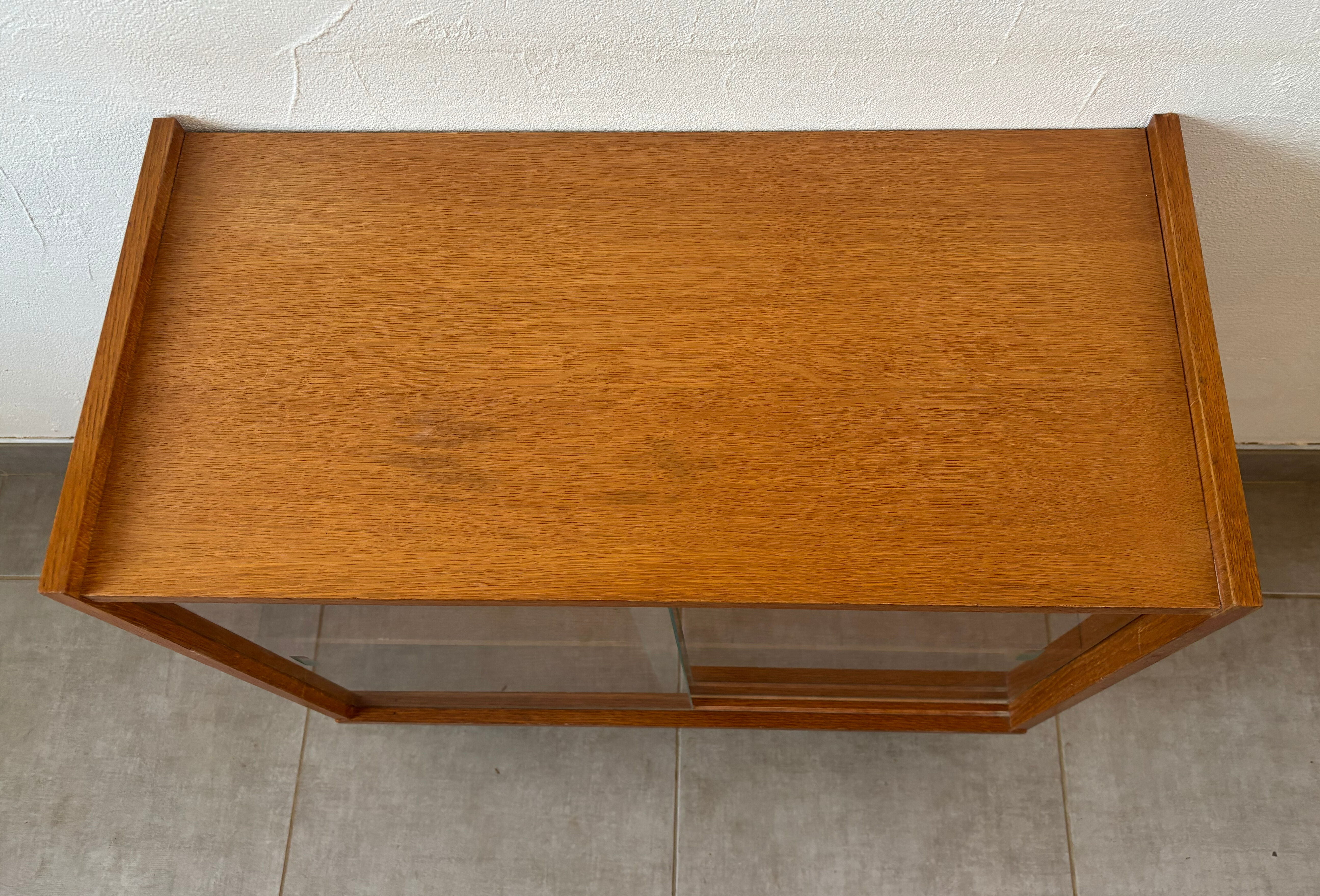 Vintage oak display cabinet from the 1960s.