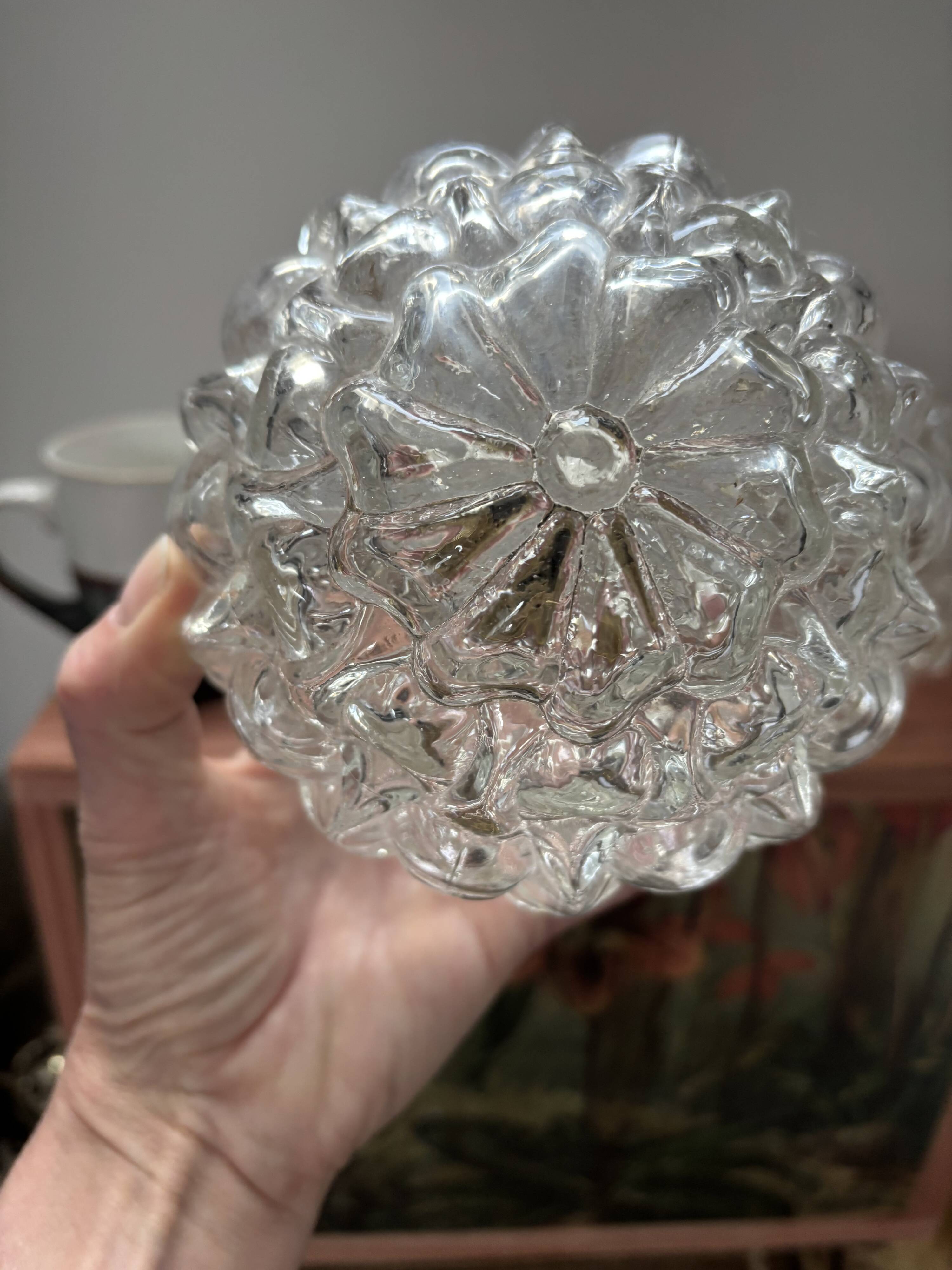 Pair of vintage globe wall lights in cut glass