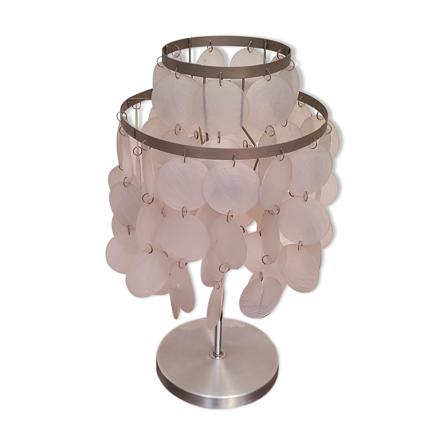 Aluminum table lamp and vintage mother-of-pearl tablets