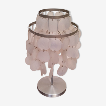 Aluminum table lamp and vintage mother-of-pearl tablets