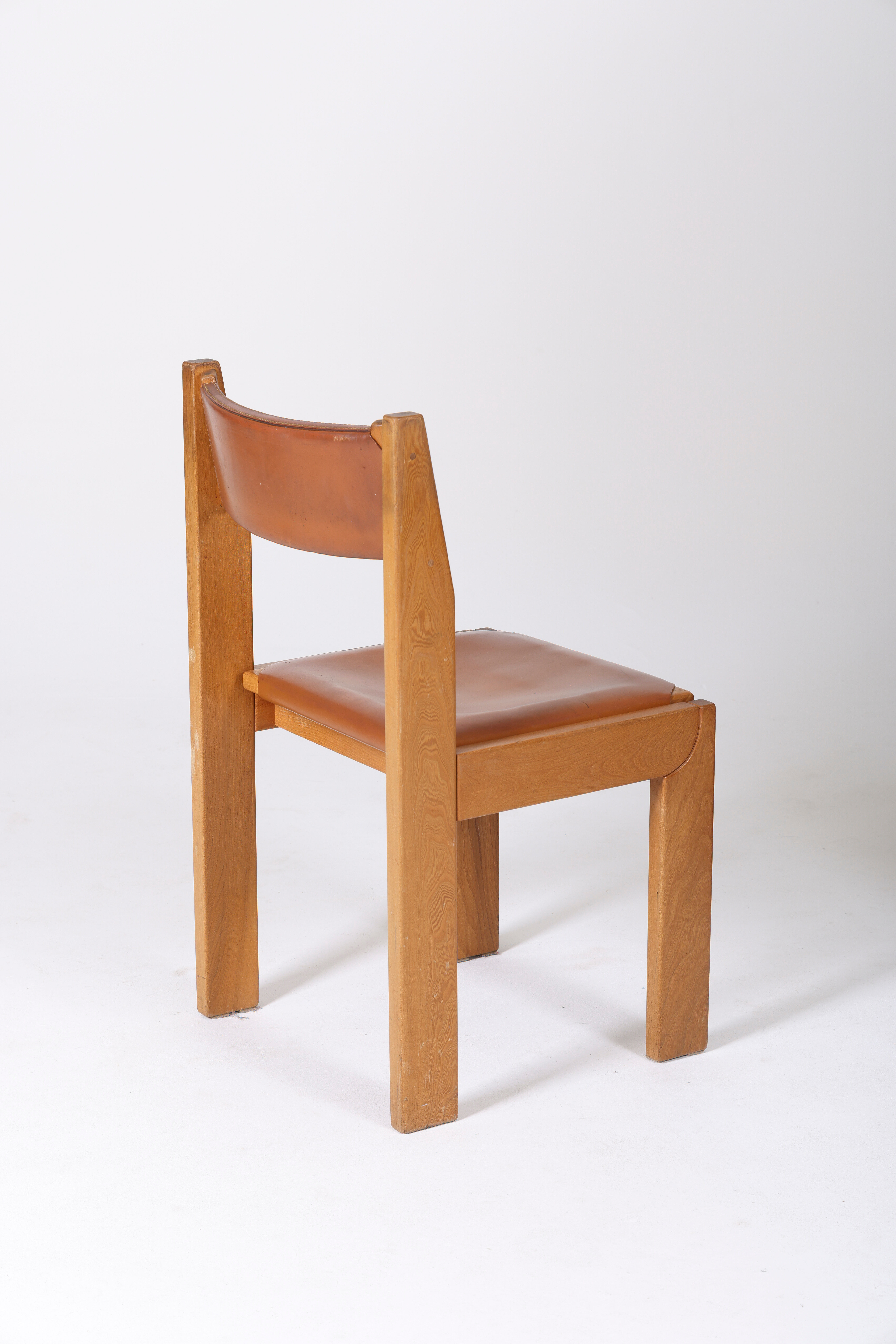 Chaises marron en cuir et bois, 1970s