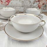 Set of 5 Bavaria porcelain soup bowls with 2 handles, beige, gold edging