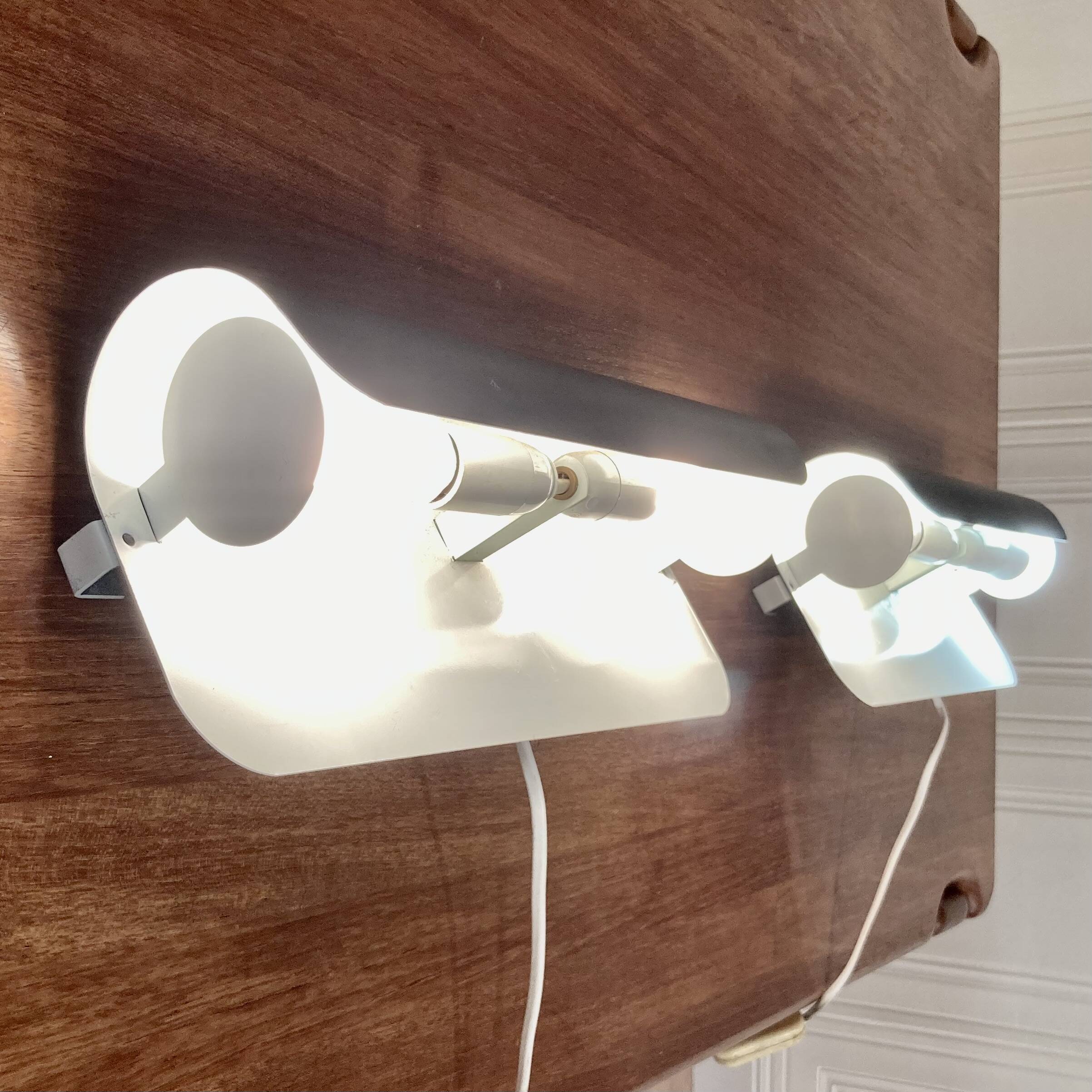 Pair of large scandinavian design steel wall lights 1970.