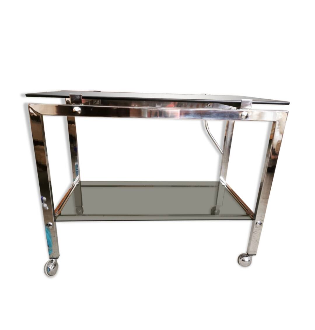 Table d'appoint, desserte, console en verre et métal chromé