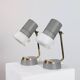 Mid-century vintage bedside lamps, opal glass and brass table lamps.