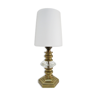 Lampe bronze doré cristal et opaline style néo classique vintage