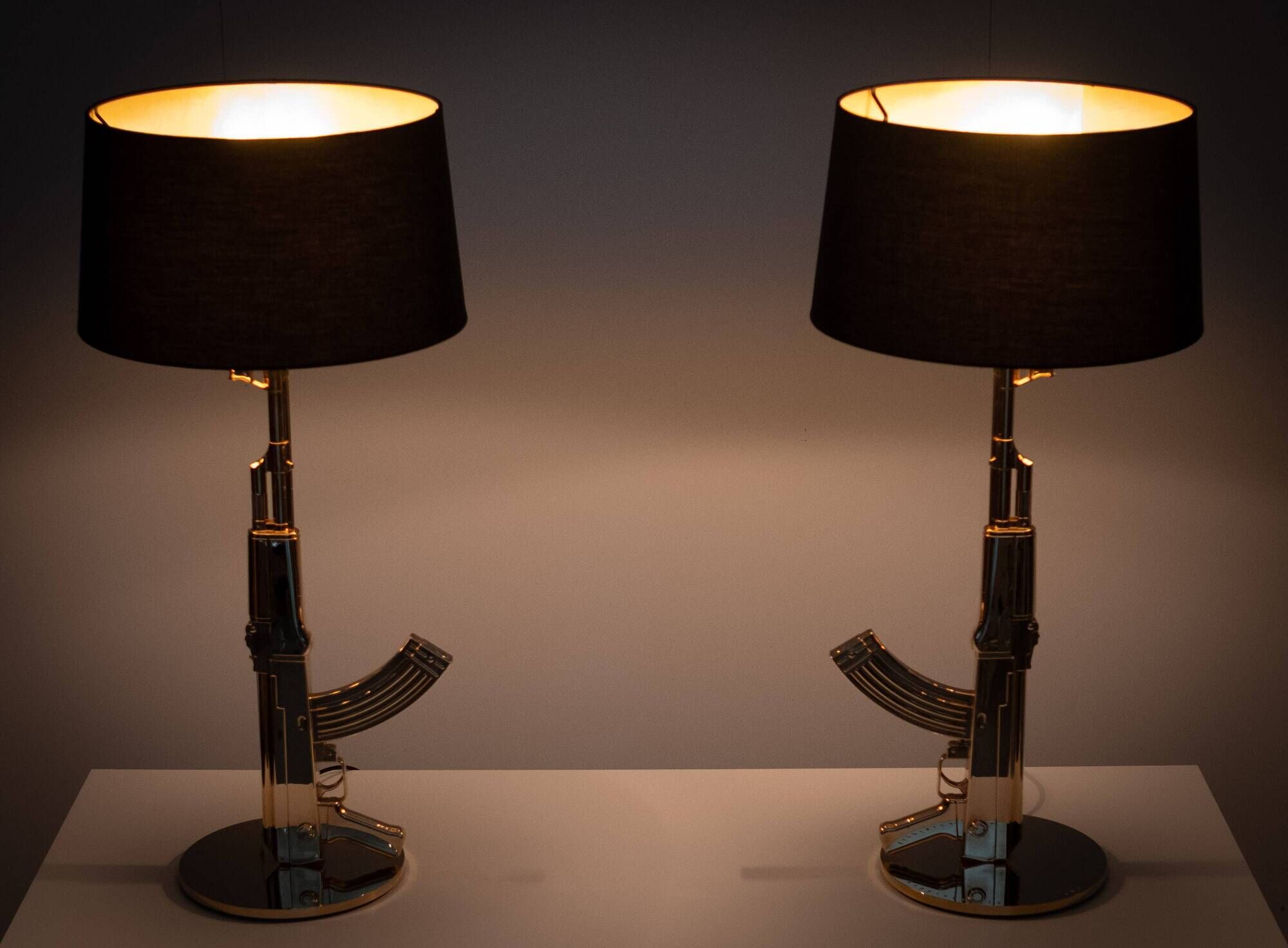 Original set of 2 Flos AK 47 Kalashnikov Table Gun Lamps by Philippe Starck