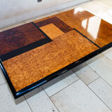 Coffee table, elm magnifying glass marquetry, bramble and black lacquer, 1980