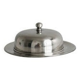 Round butter dish in silver metal