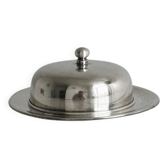 Round butter dish in silver metal