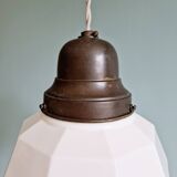 Art Deco pendant light in faceted white opaline, 1920