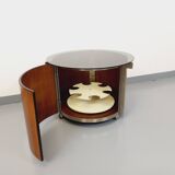 Round Italian teak coffee table swivel bar by Eugenio Gerli for Tecno