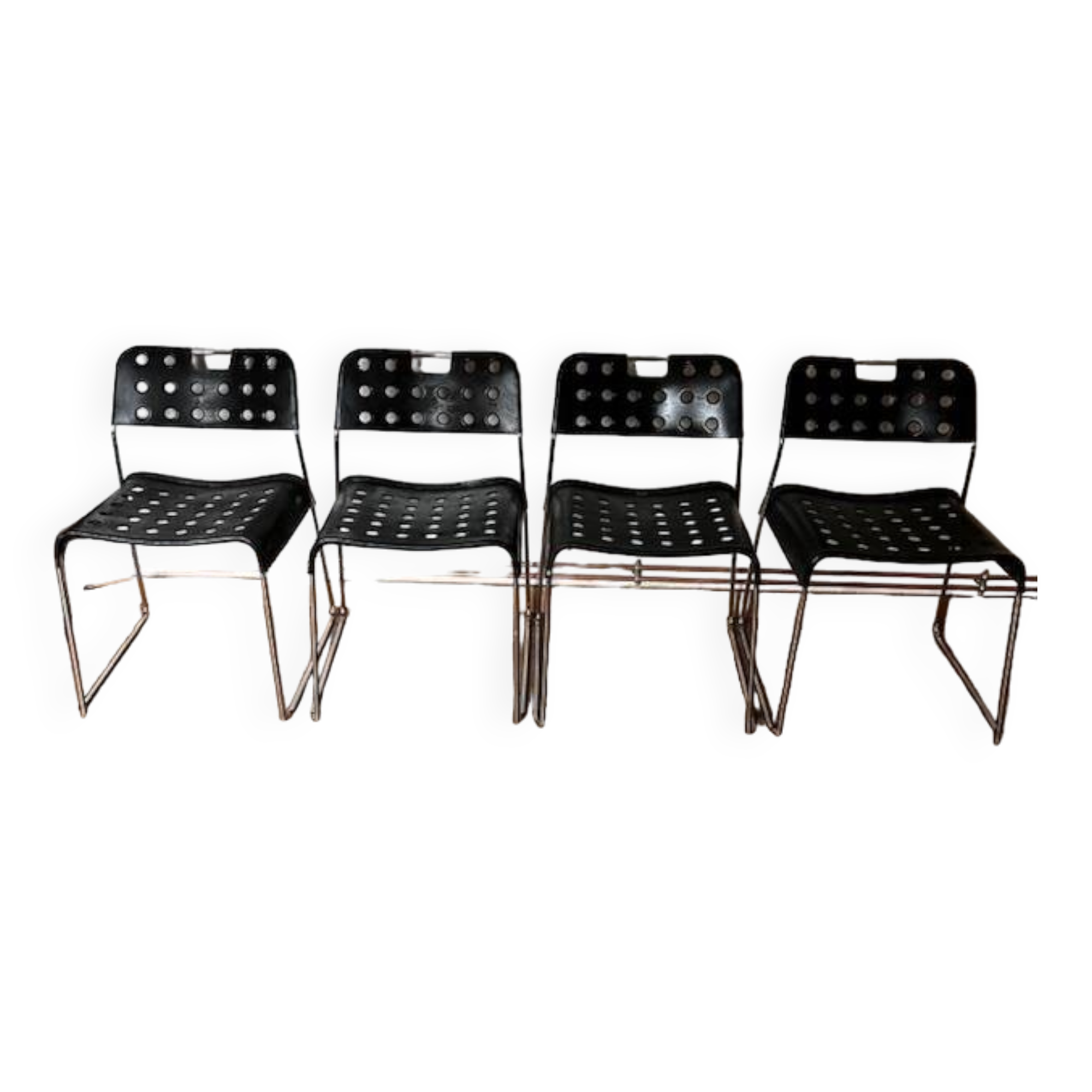 Set of 4 Black Omstak Chairs by Rodney Kinsman for Bieffeplast