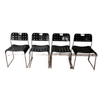 Set of 4 Black Omstak Chairs by Rodney Kinsman for Bieffeplast