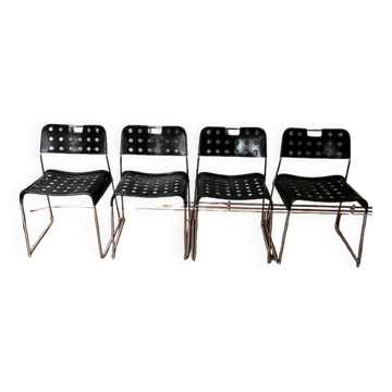 Set of 4 Black Omstak Chairs by Rodney Kinsman for Bieffeplast