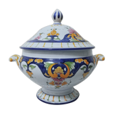 Hand-painted old Rouen earthenware soup tureen