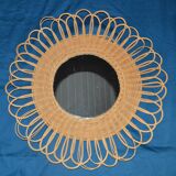 Rattan/wicker flower mirror