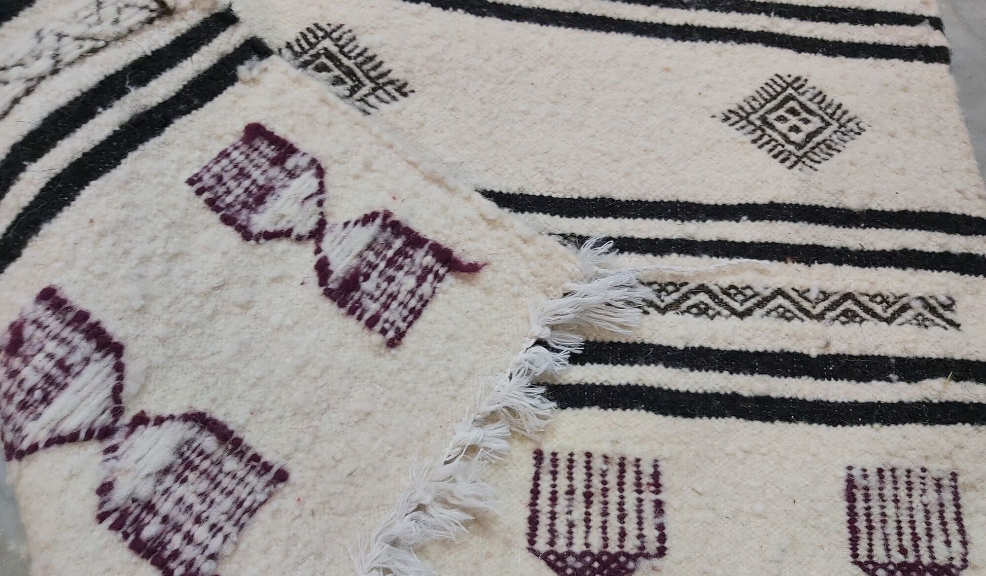 Black and purple white carpet woven by hand in pure wool