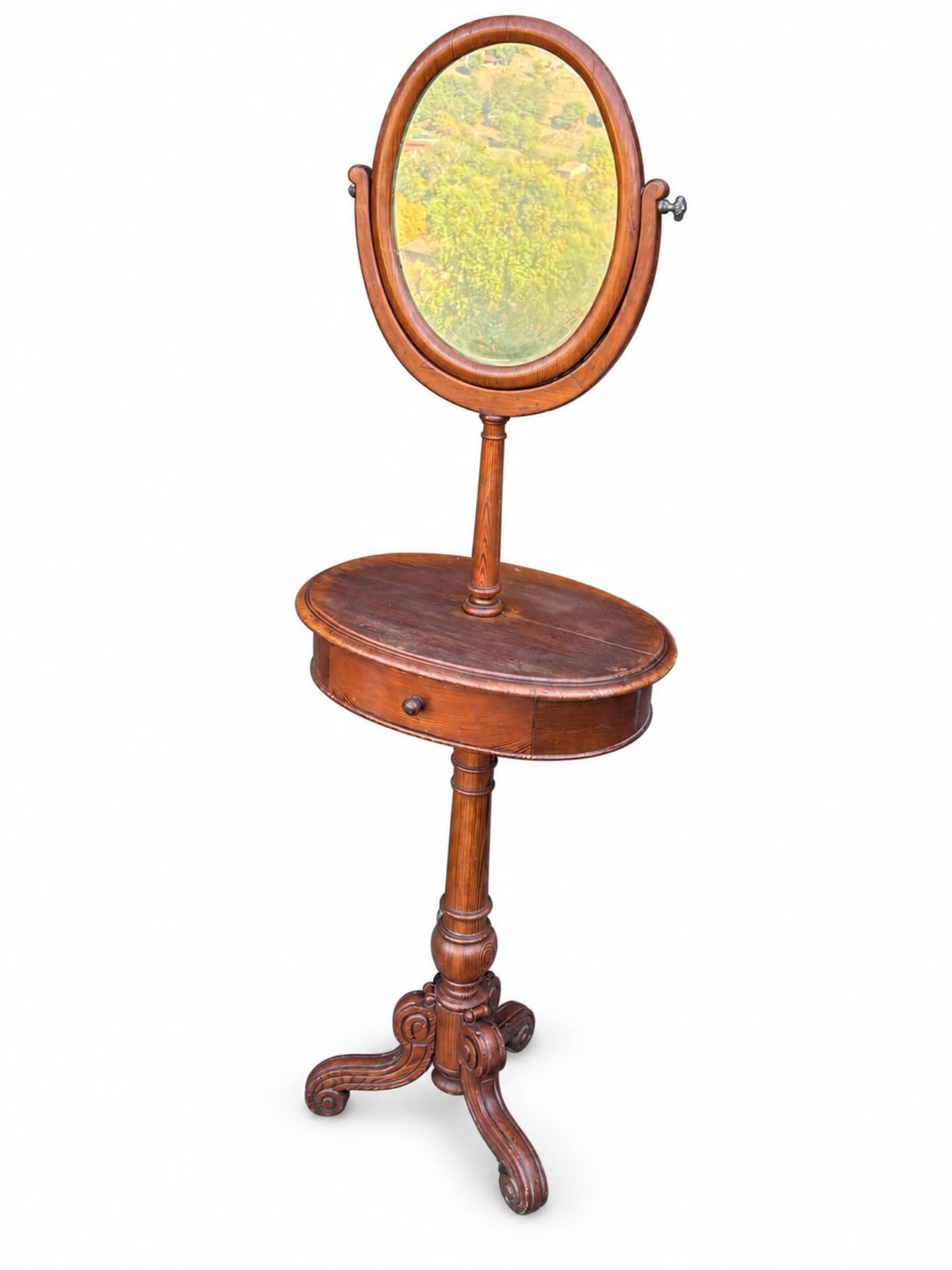 Barber's or shaving mirror on a Victorian stand. 19th century.